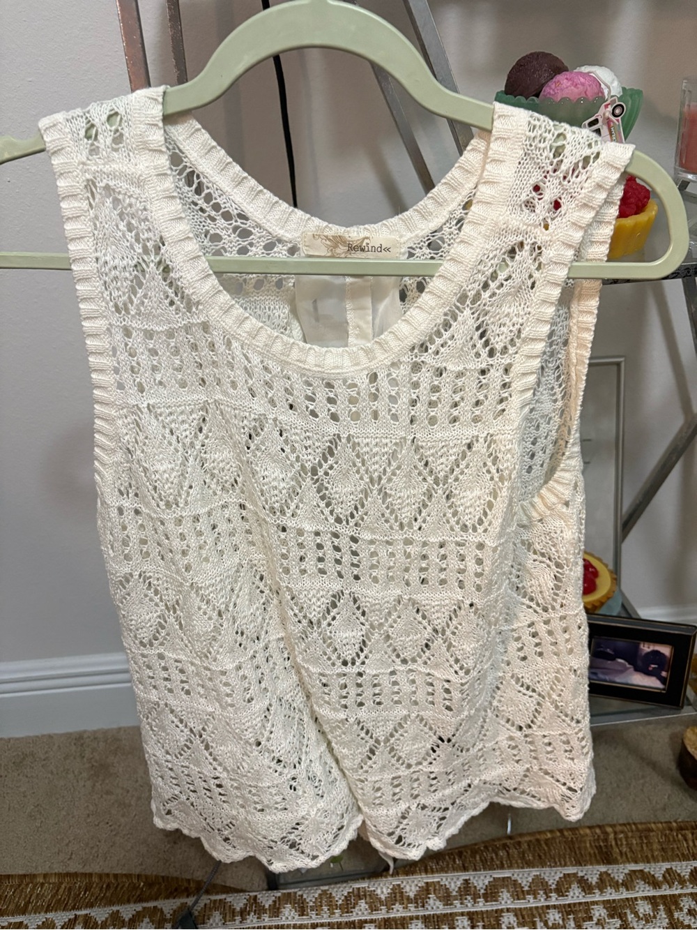 Rewind Sleeveless Crochet Top Cottagecore Women’s XL White  Summer Victorian